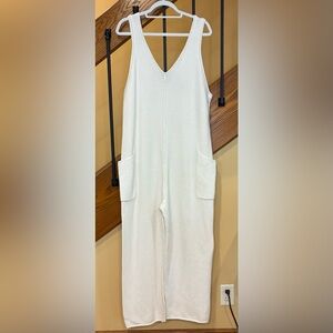 Pink Rose  Sweater Jumpsuit wide Leg Sleeveless Pockets Ivory SZ. XL